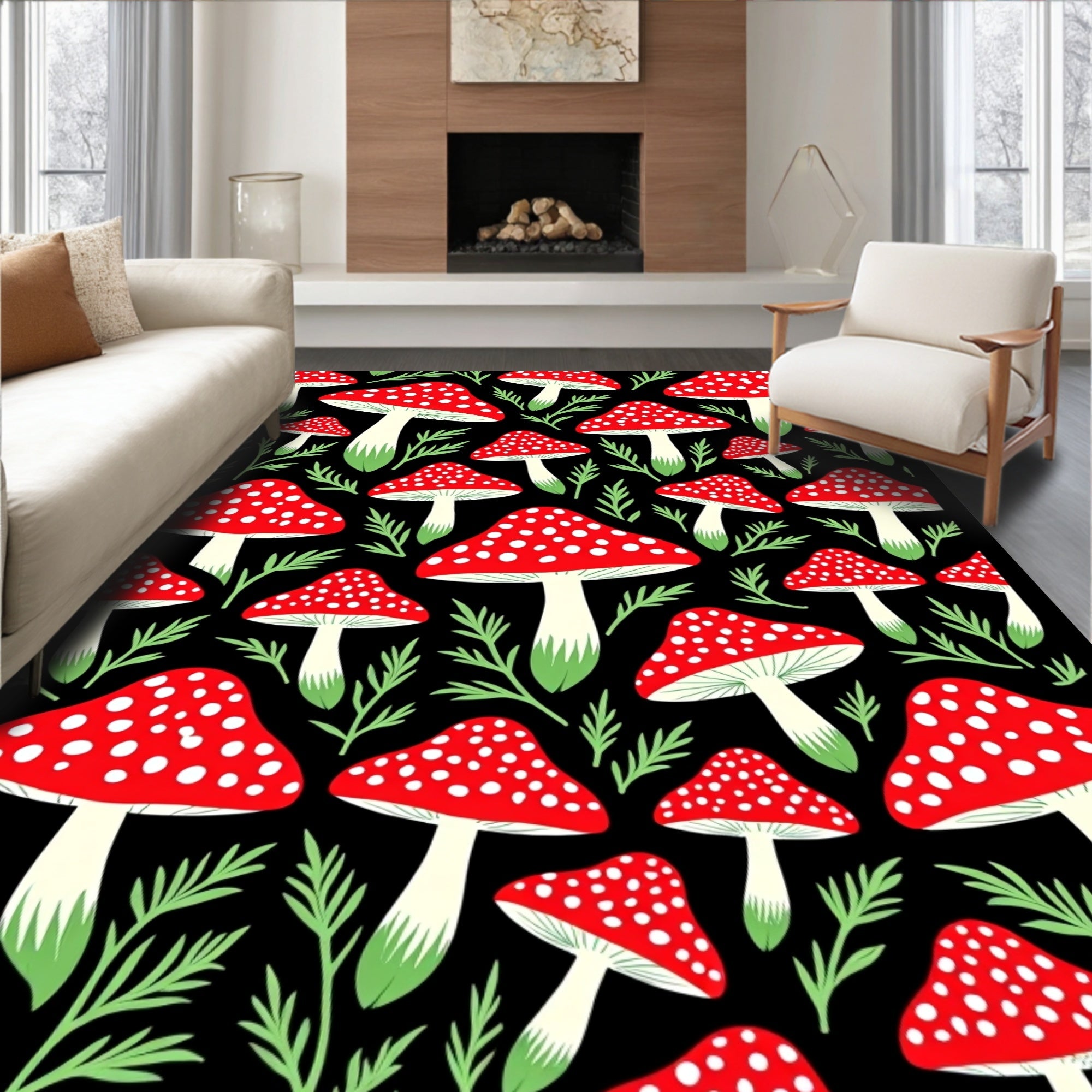 Red White Fly Agaric Mushroom Garden Rug