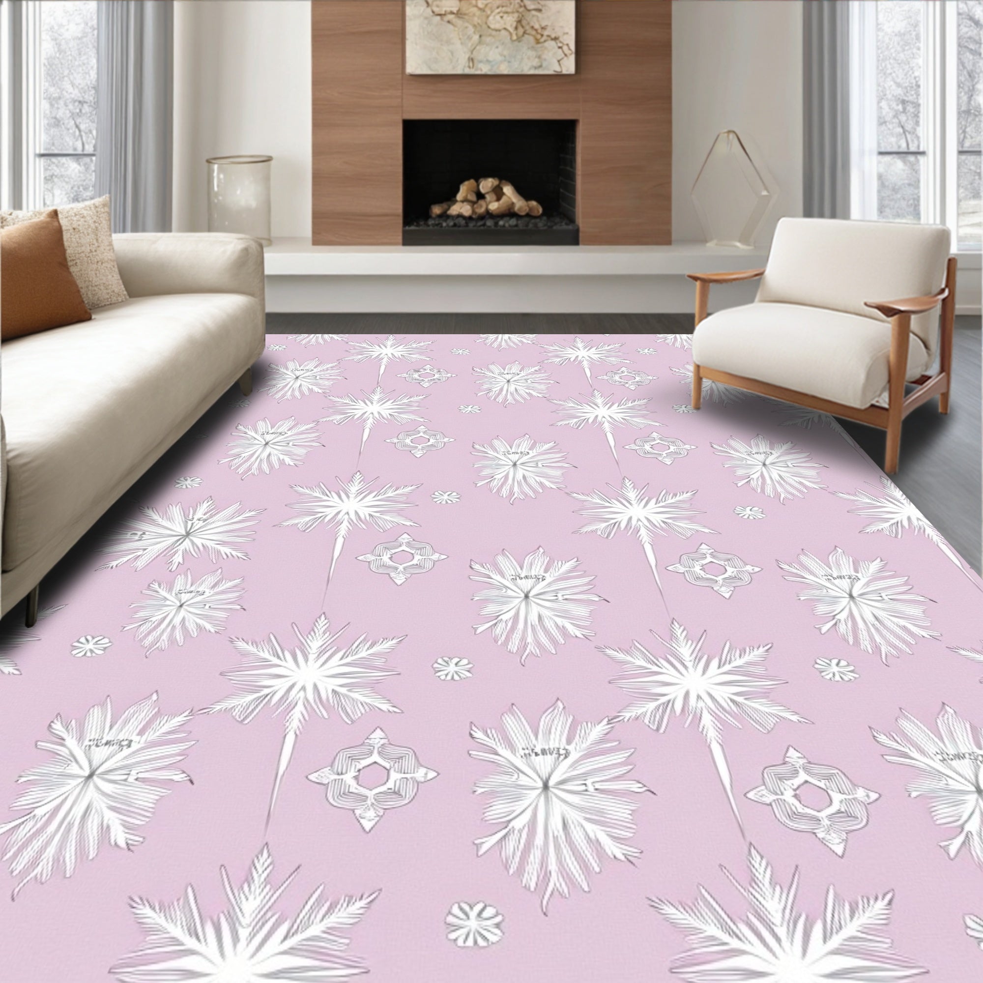 Pale Pink Winter Snowflake Medallion Rug