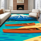 Two Canoes Beside Blue Mountains Rug