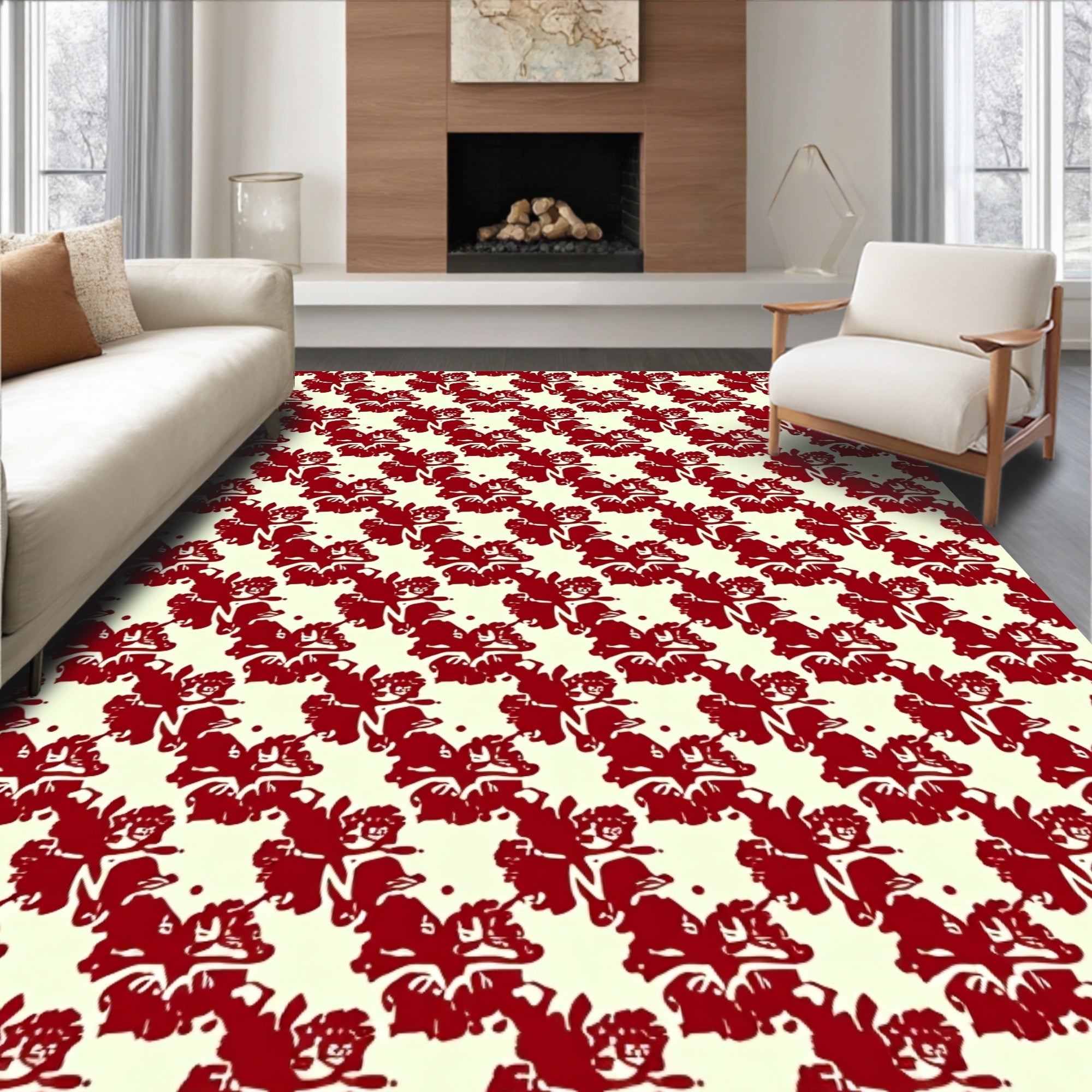 Rich Red Floral Silhouette Weave Rug