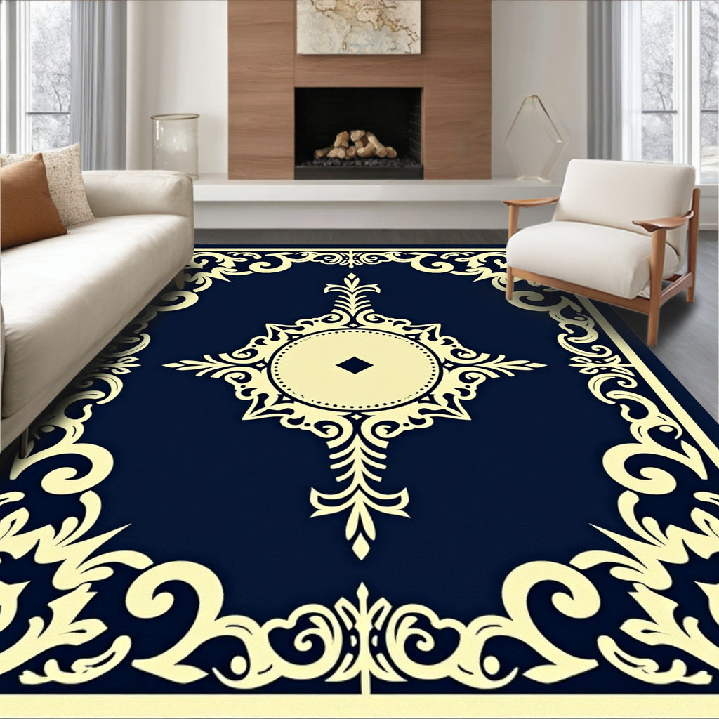 Cream Laurel Navy Medallion Rug