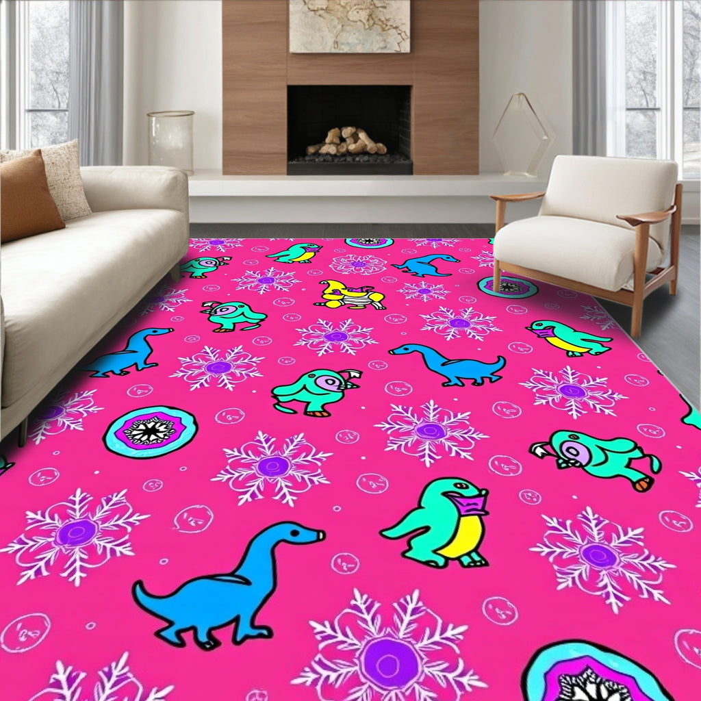 Whimsical Teal Blue Creatures Snowflake Rug