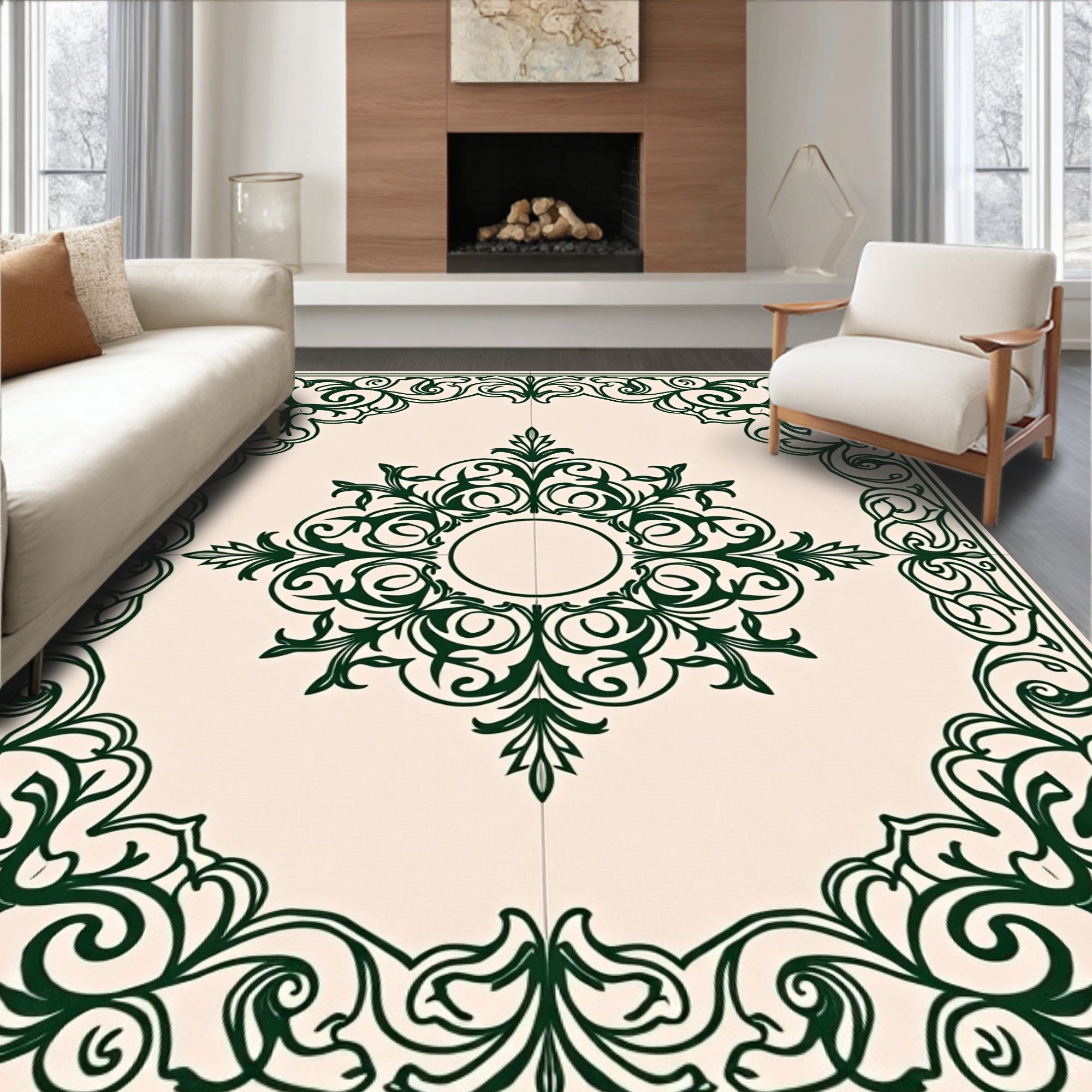 Emerald Green Scrollwork Central Bloom Rug