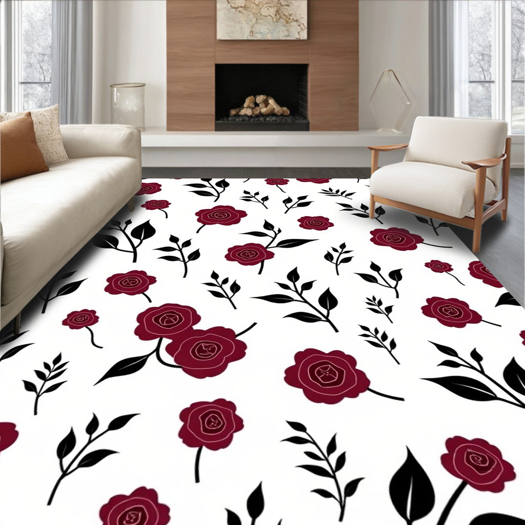 Deep Red Rose Branch Scatter Rug