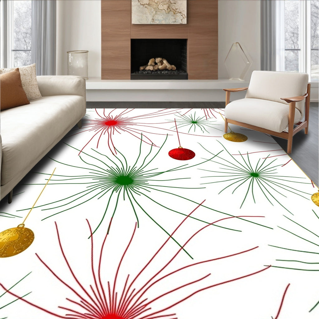 Festive Red Green Gold Ornament Burst Rug