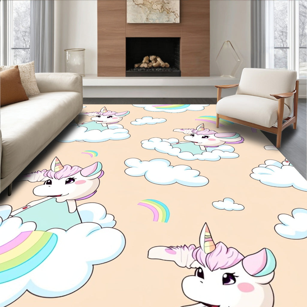 Whimsical Unicorn Rainbow Clouds Rug