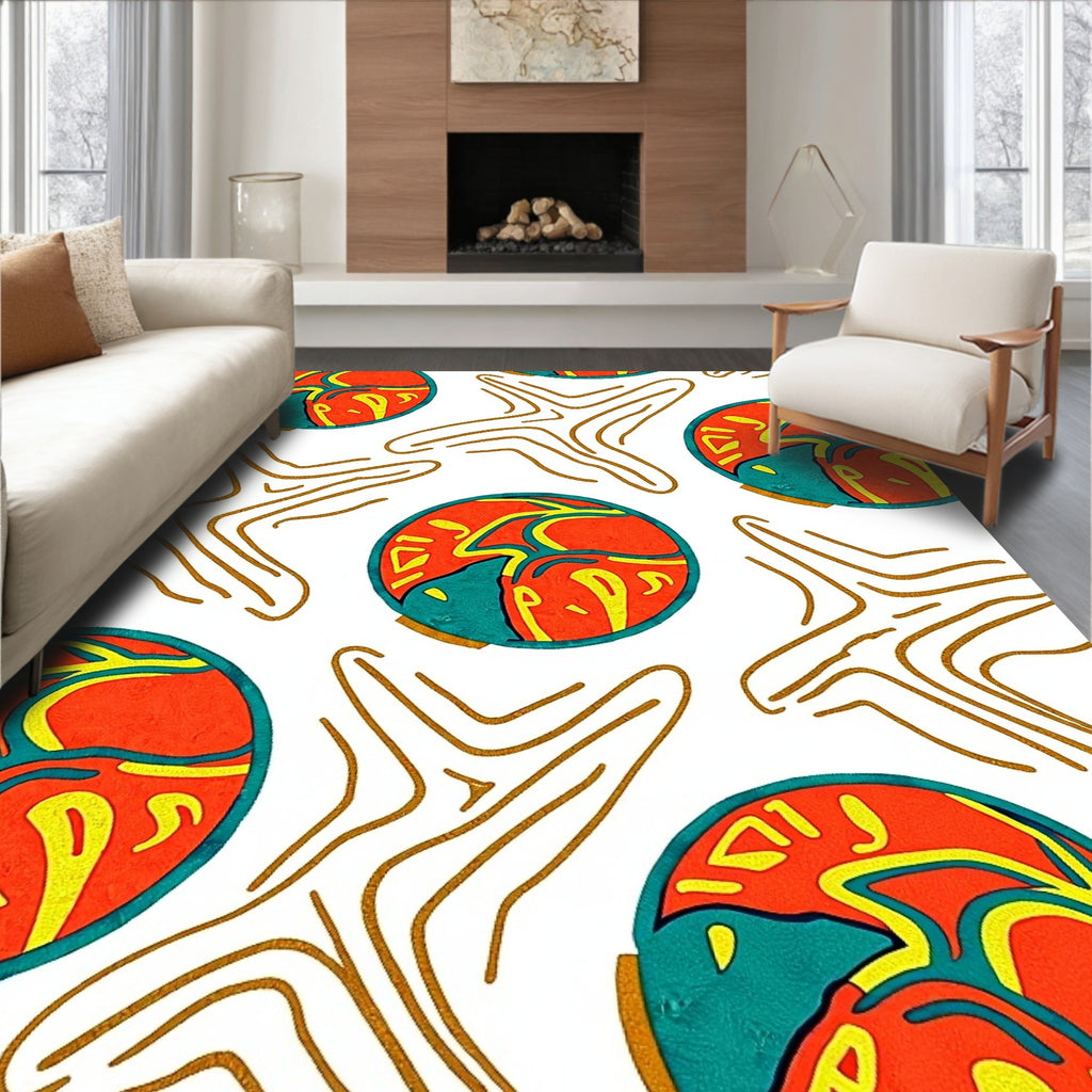 Abstract Crimson Turquoise Starburst Rug