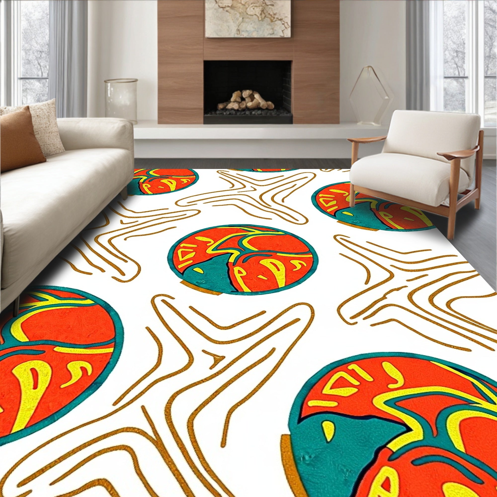 Abstract Crimson Turquoise Starburst Rug