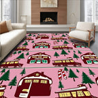 Festive Train Candy Cane Christmas Village Rug