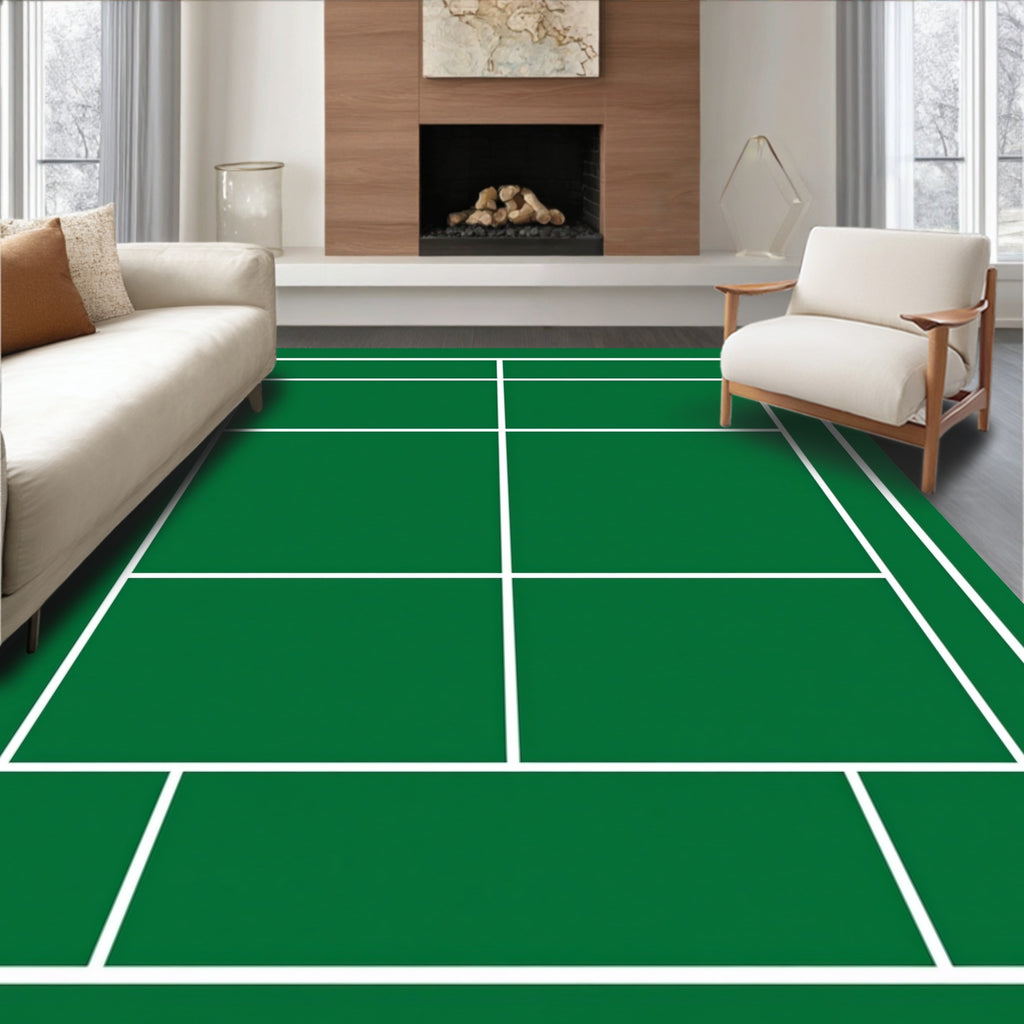 Green White Line Court Rug