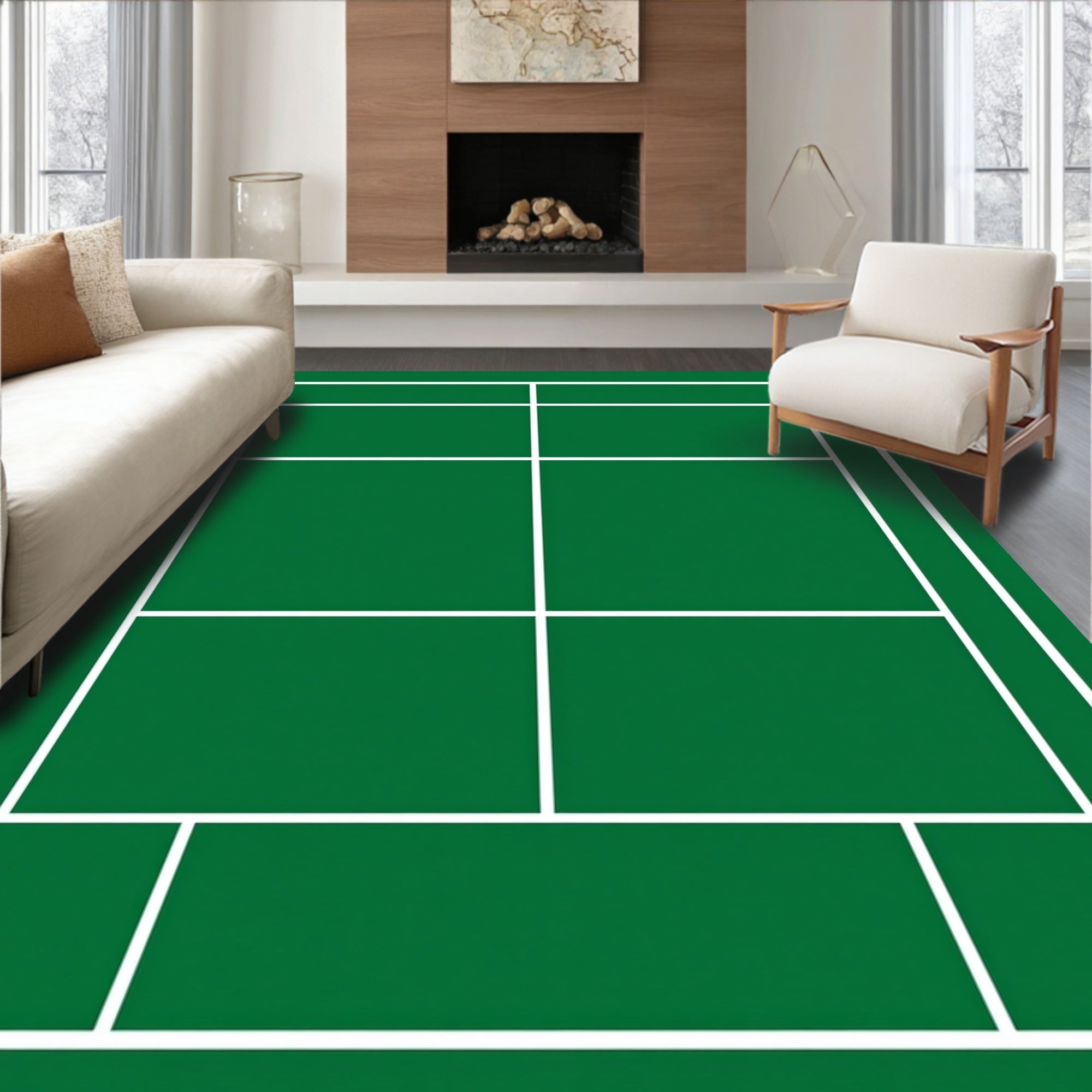 Green White Line Court Rug