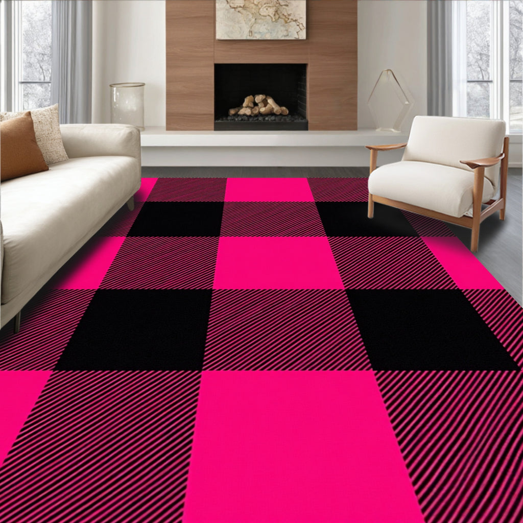 Vibrant Pink Black Buffalo Check Rug