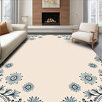 Pale Blue Floral Swirl Border Rug