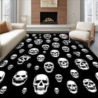 White Skulls Scattered Black Background Rug