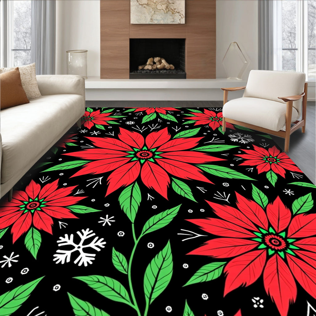 Crimson Floral Snowflakes Mandala Rug