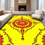 Vibrant Yellow Red Floral Mandala Rug