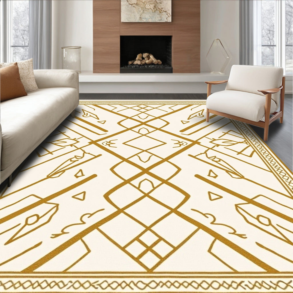 Ornate Gold Diamond Geometric Rug