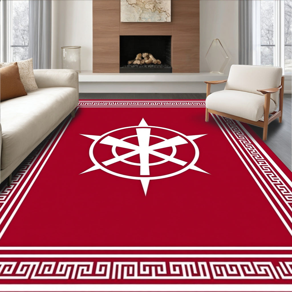 Crimson White Geometric Starburst Rug