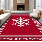 Crimson White Geometric Starburst Rug