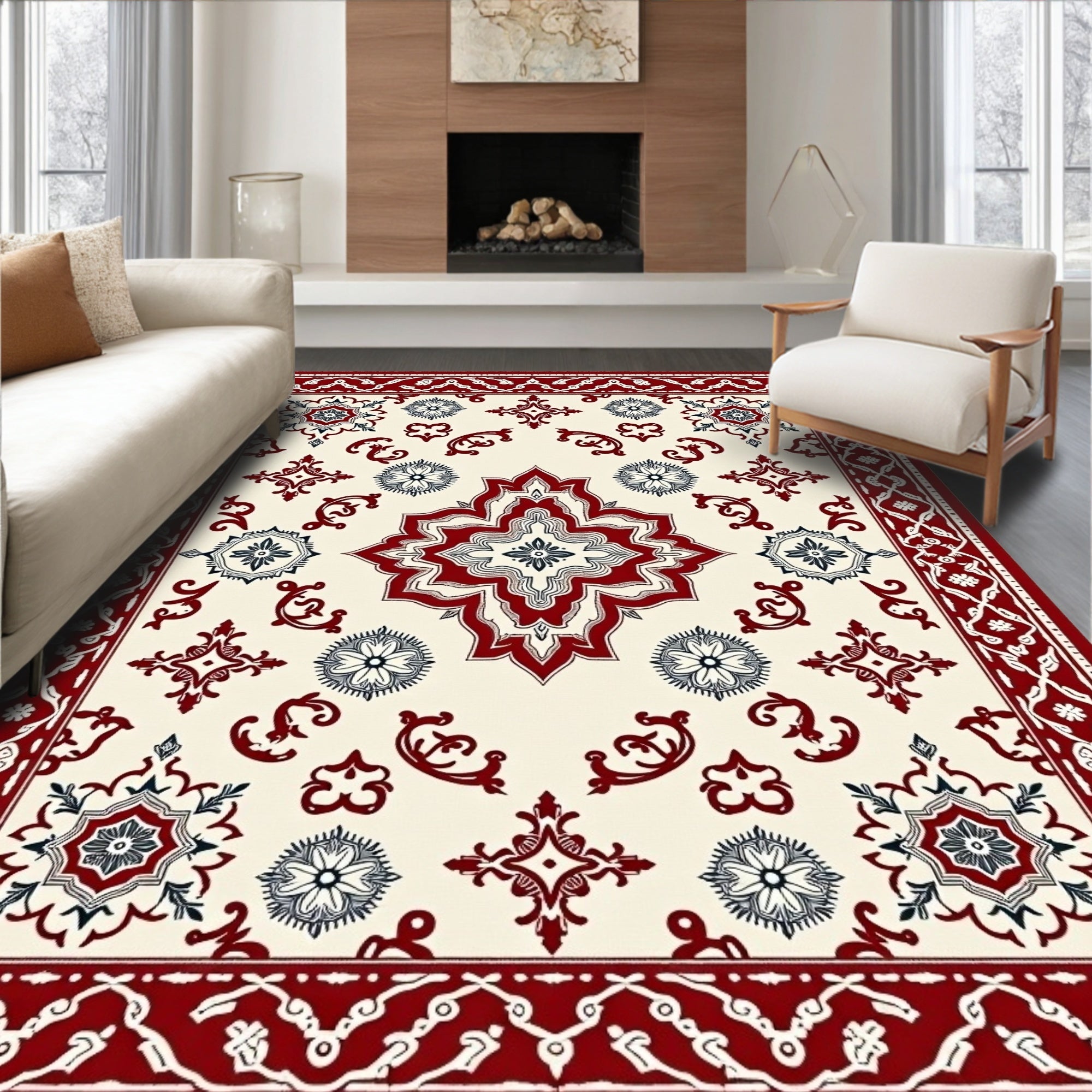 Classic Crimson Medallion Floral Rug