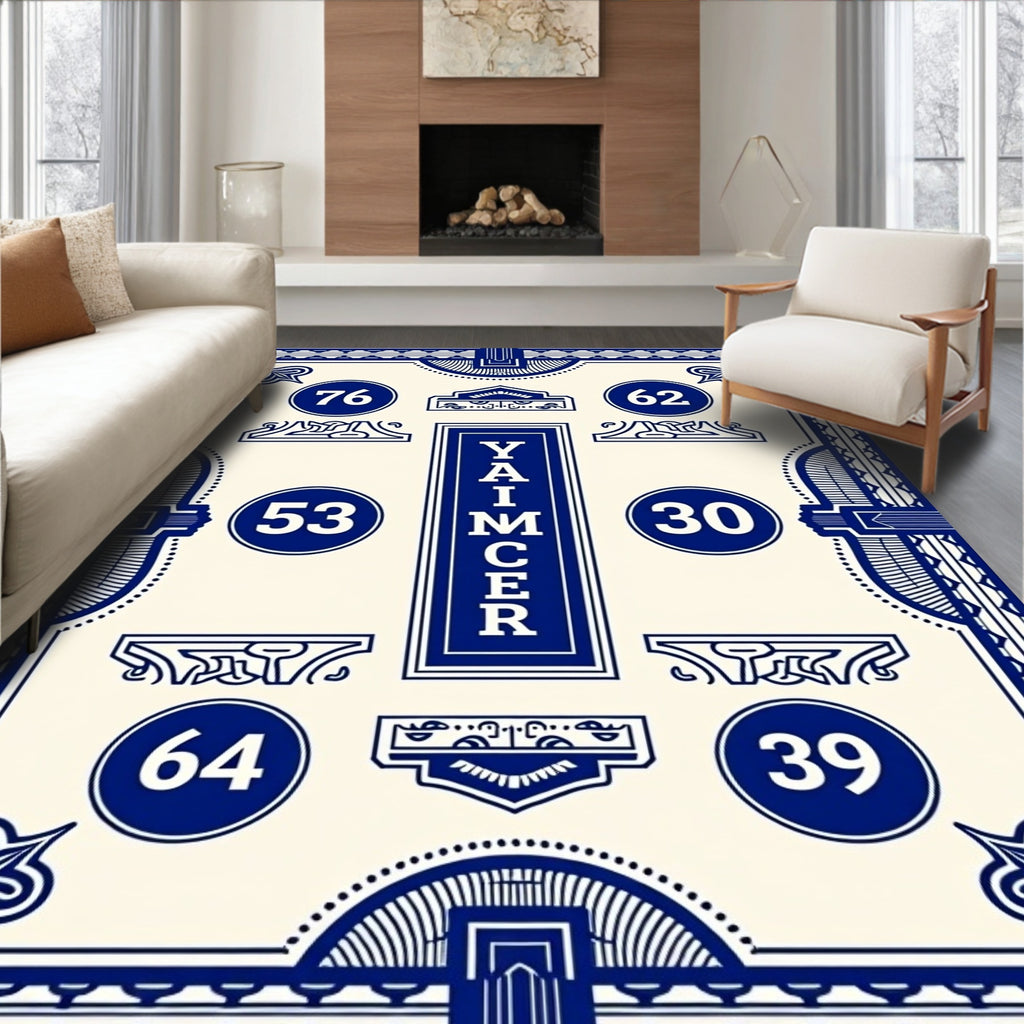 Navy Blue Art Deco Geometric Vignette Rug