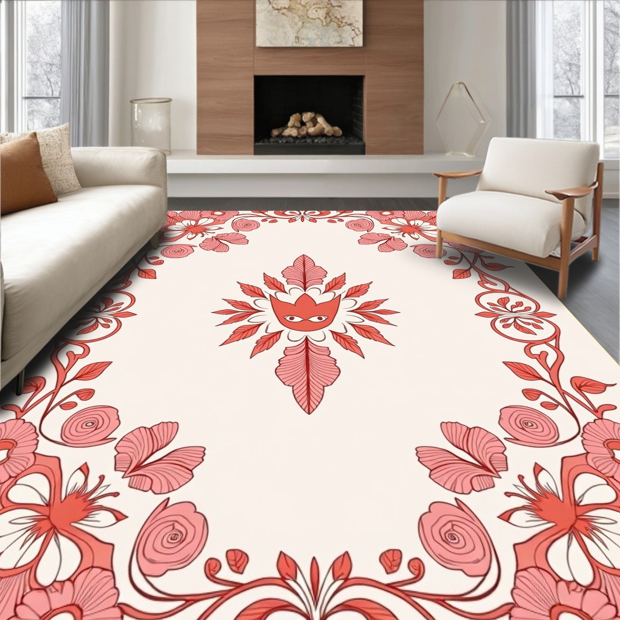 Coral Floral Arch Creature Medallion Rug