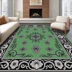 Green Floral Black Decorative Medallion Rug