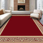 Crimson Geometric Maze Border Rug
