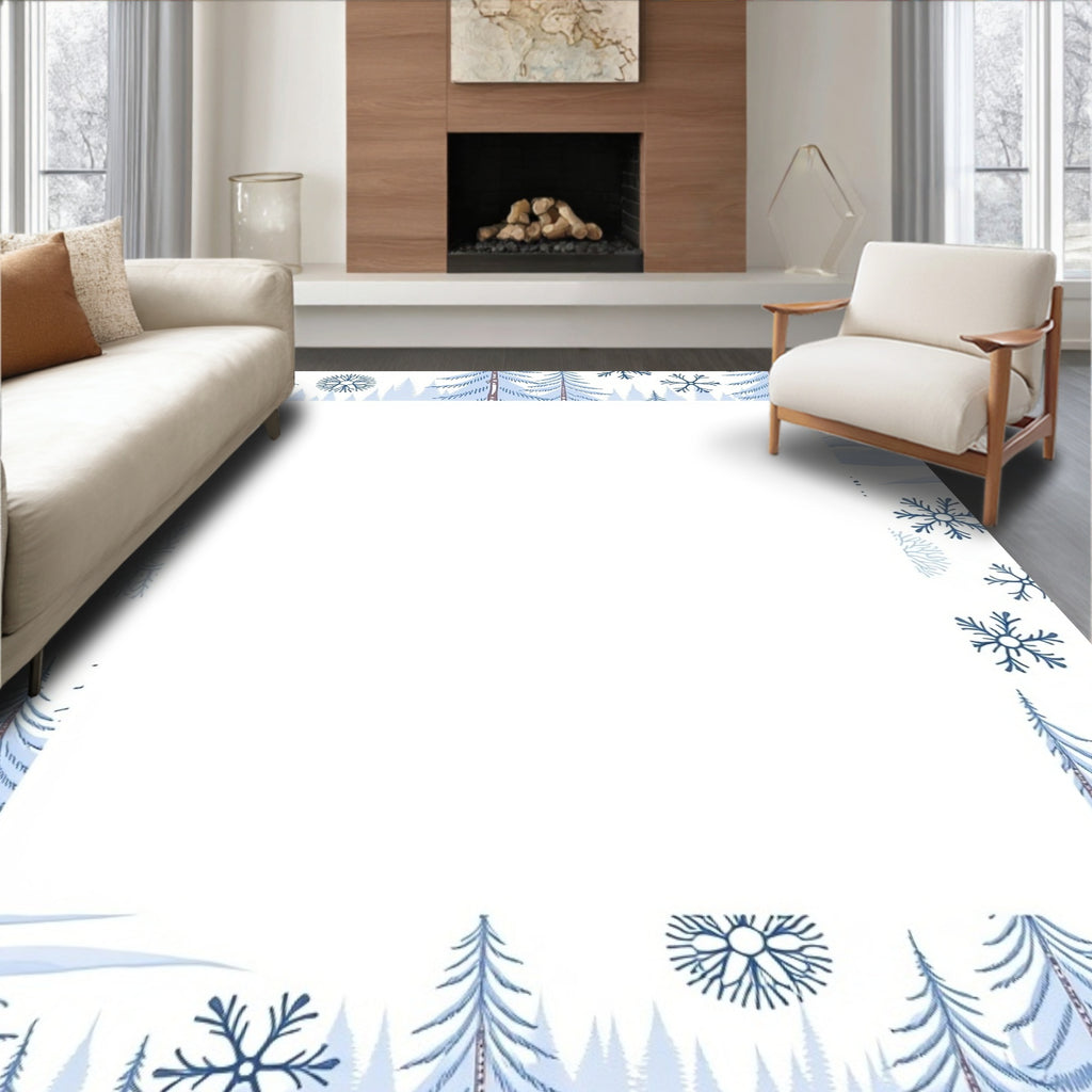 Winter Forest Snowflakes Blue Tone Rug