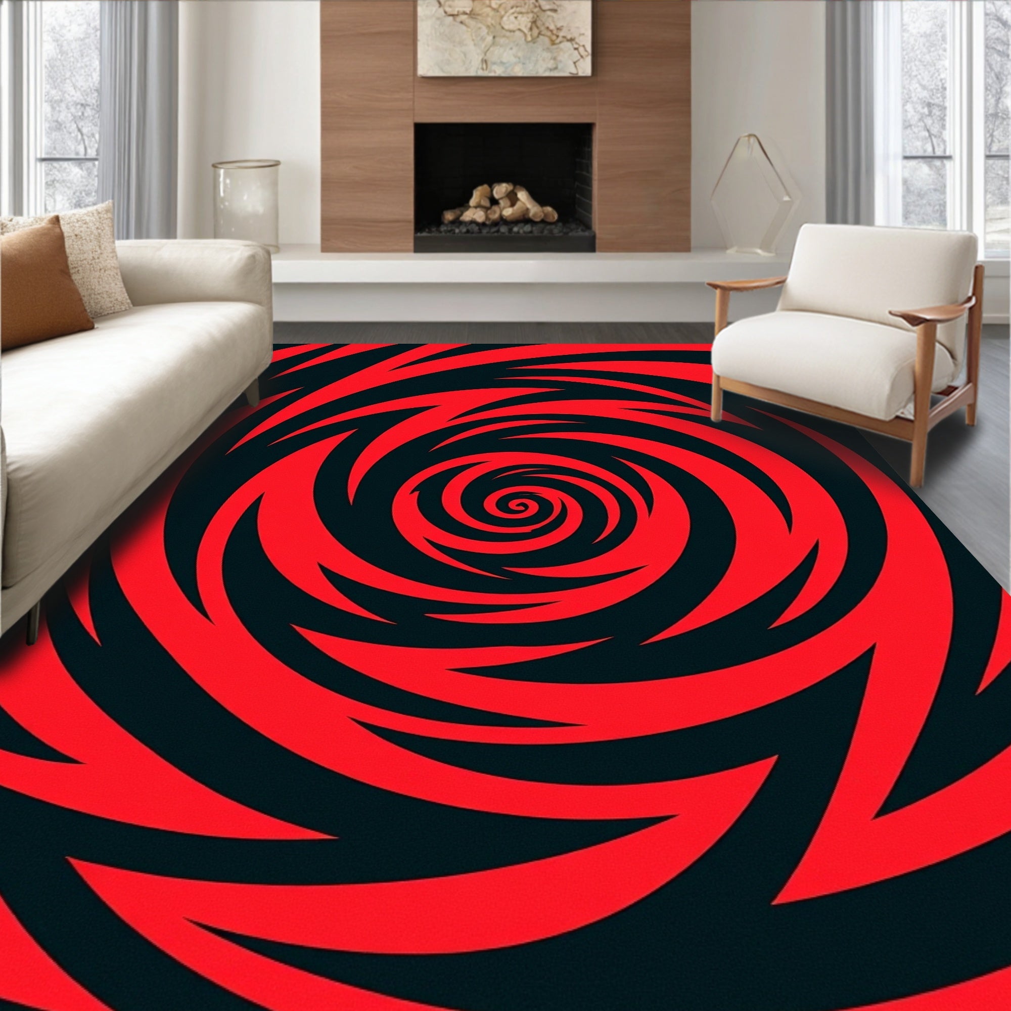 Vibrant Red Spiral Vortex Rug