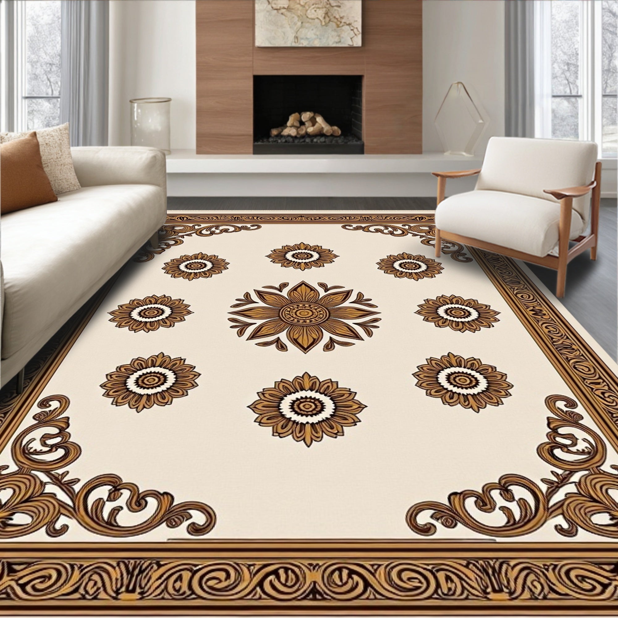 Ornate Floral Bloom Arrangement Rug