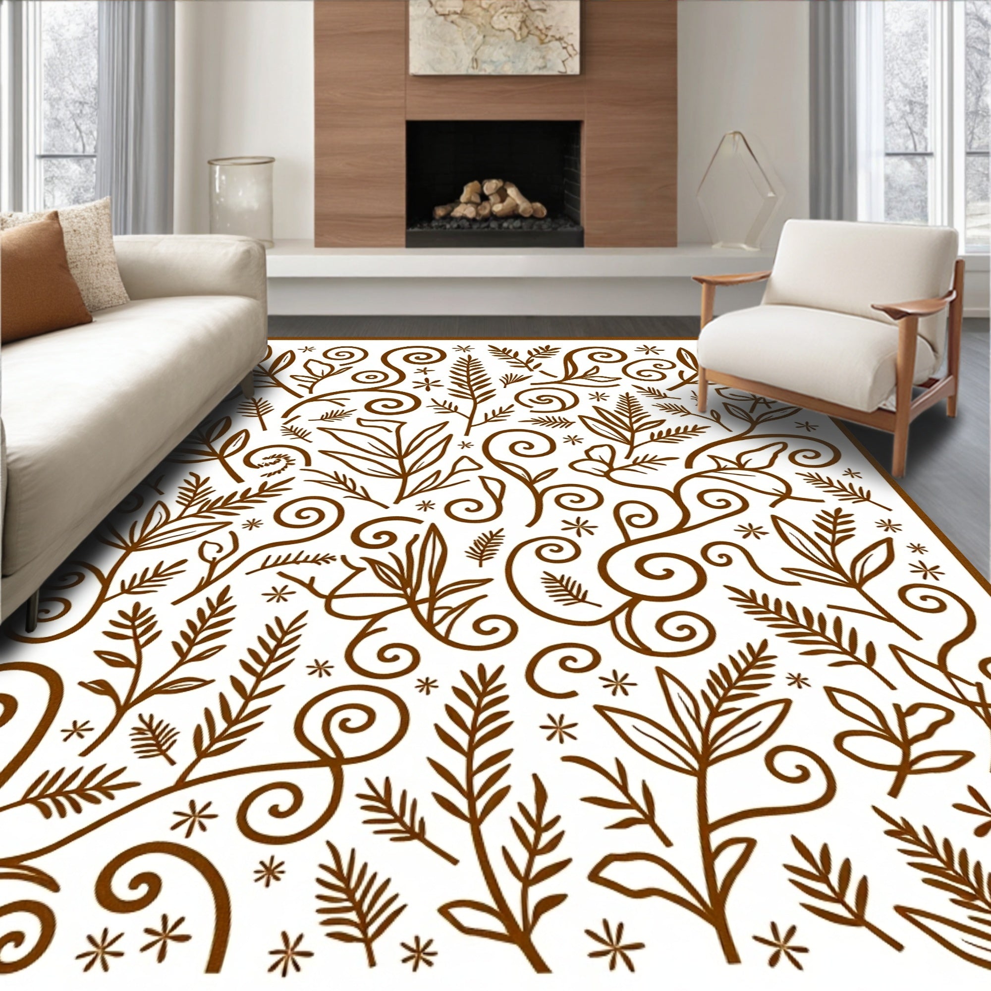 marrn Woodland Sprigs Swirls Ferns Rug