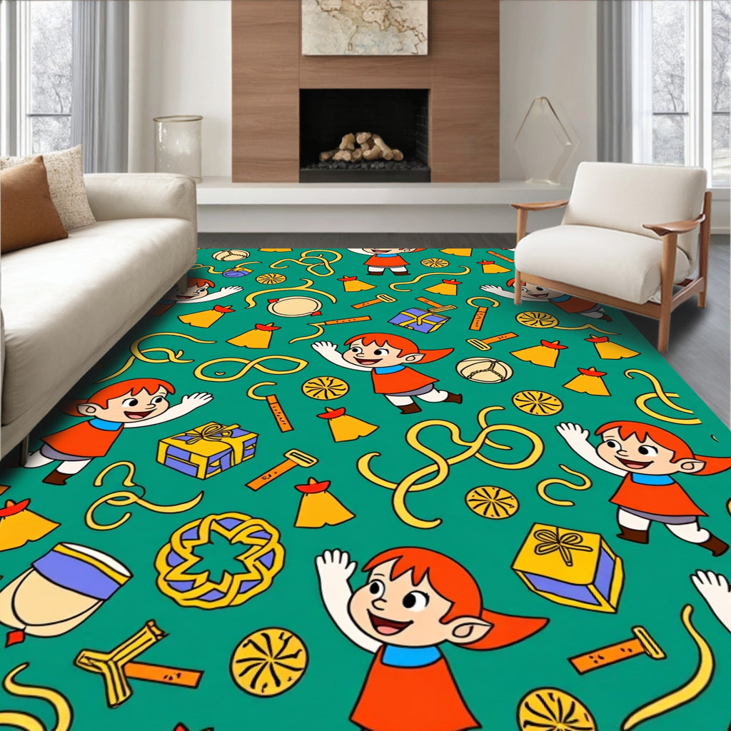 Whimsical Teal Elf Gifts Celebration Rug