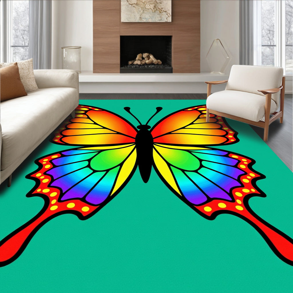 Vibrant Rainbow Butterfly Garden Rug