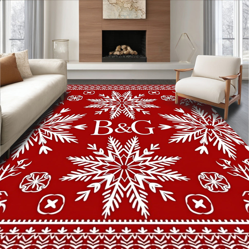 Red White Snowflake BG Medallion Rug