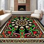 Red Green Gold Blossom Medallion Rug