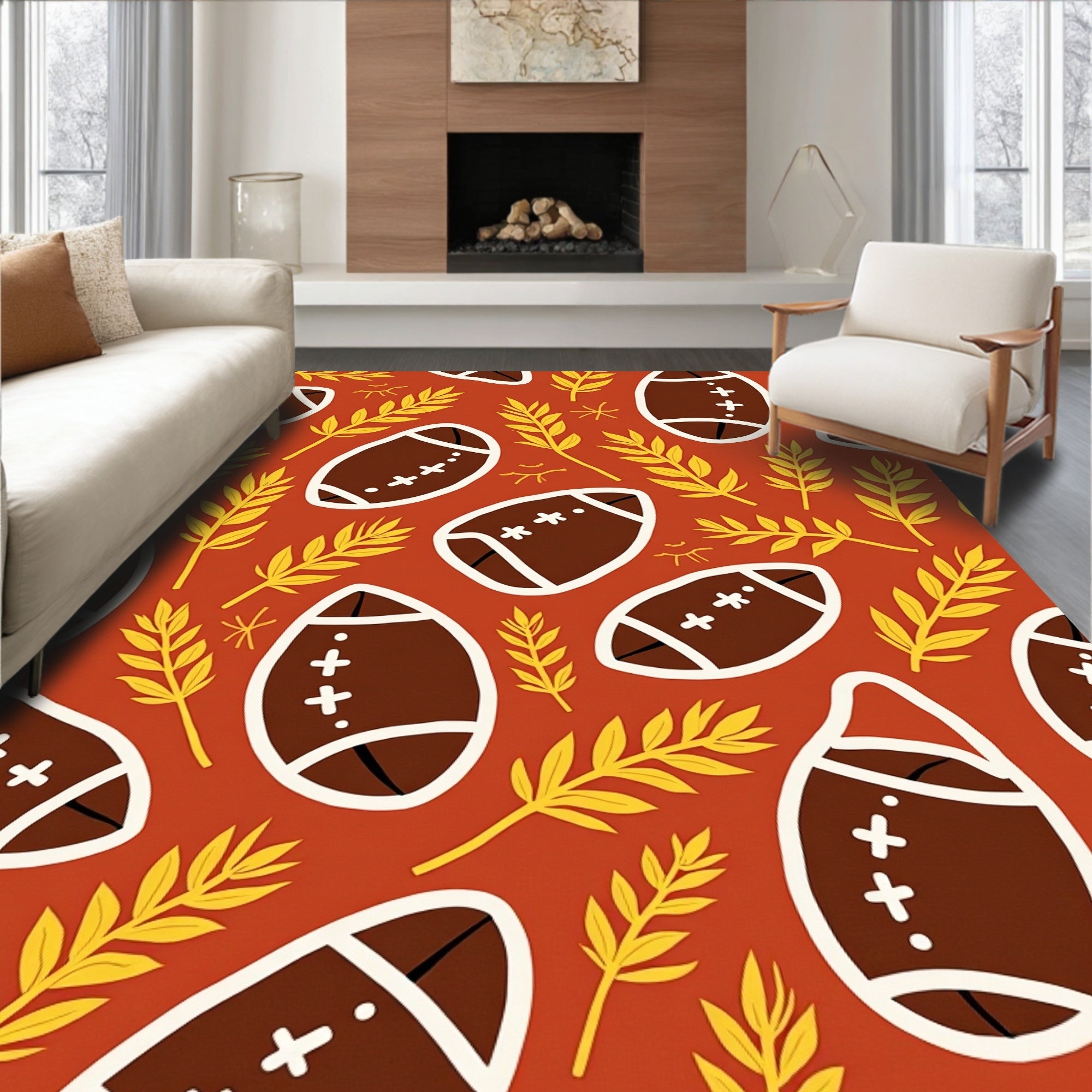 Autumn Football Leaves Rug