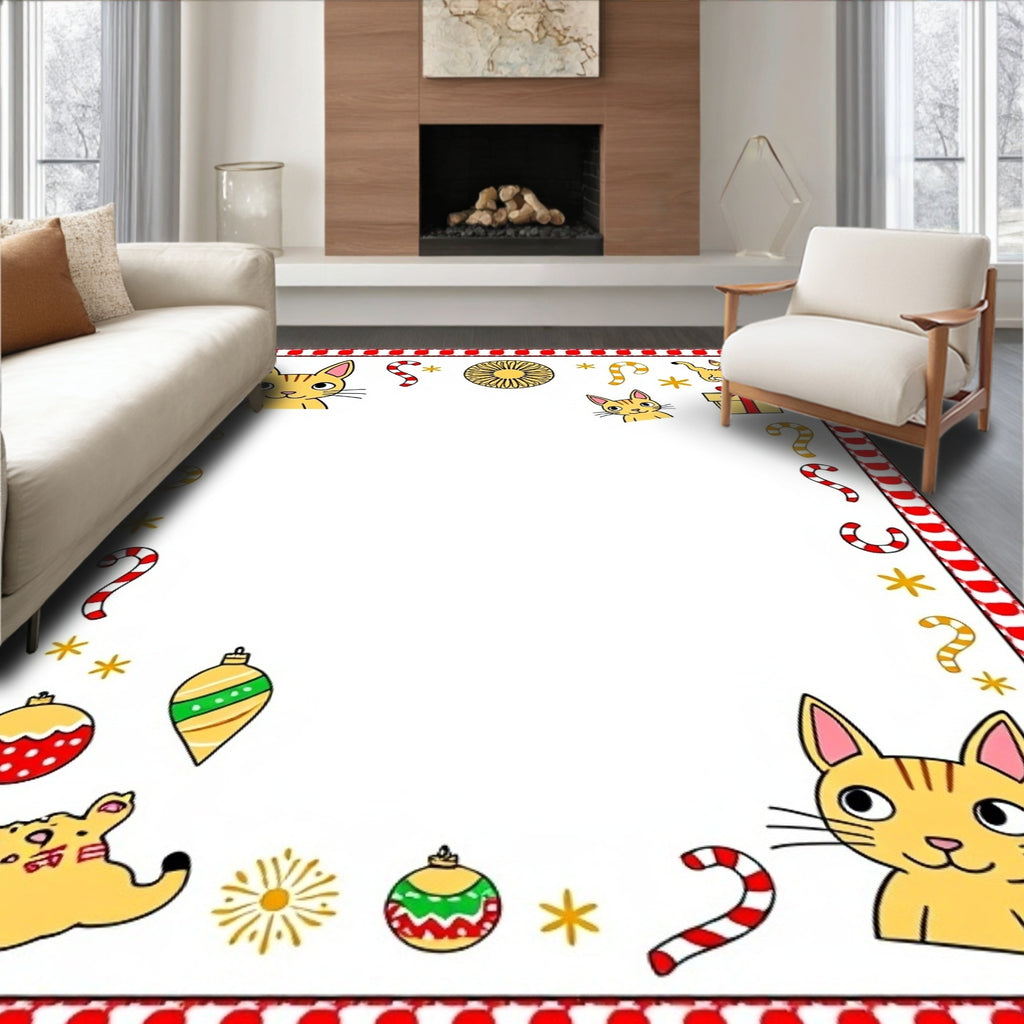 Festive Whimsical Cat Holiday Ornament Rug