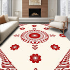 Vibrant Red Floral Mandala Cream Rug