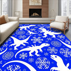 White Dinosaurs Snowflakes Blue Rug