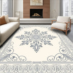 Ornate Gray Floral Medallion Border Rug