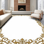 Elegant Gold Scrollwork Floral Border Rug