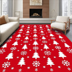 Red White Christmas Trees Snowflakes Rug