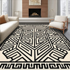 Cream and Black Geometric Tribal Rug