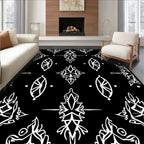 Black White Abstract Floral Medallion Rug
