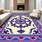 Cream Purple Blue Floral Medallion Rug