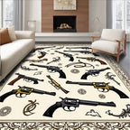 Vintage Pistol Collection In Ornate Border Rug