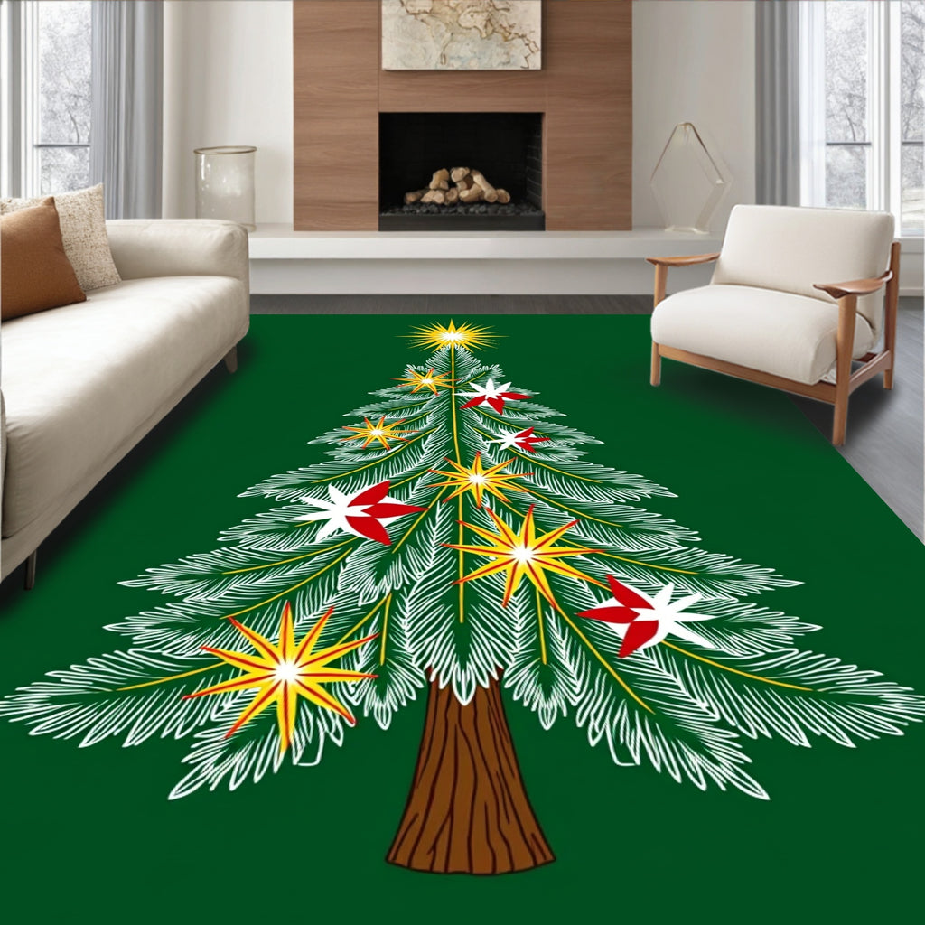 Festive Green Christmas Tree Starry Rug