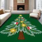 Festive Green Christmas Tree Starry Rug