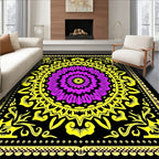 Vibrant Purple Floral Yellow Border Rug